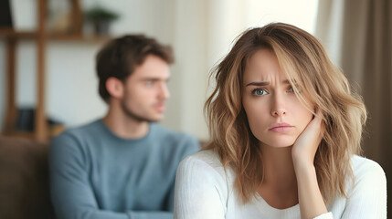 Serious sad woman thinking over a problem, man aside, meeting therapist, poor chance of getting pregnant after 40, unmet expectations, unable to handle family finances, interested in different things