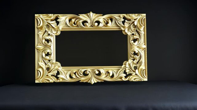 Ornate Golden Frame on Black Background: A Luxurious Design Element