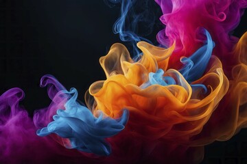 Obraz premium Abstract image of colorful smoke with vibrant blue, pink, and orange hues against a dark background, AI generated