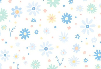 Soft pastel floral background with tiny flowers in light blue, mint green, and baby blue