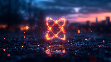 A futuristic depiction of atomic structure with electrons orbiting the nucleus symbolizing quantum mechanics concepts minimalistic bright tone modern blurred empty caption space on the side