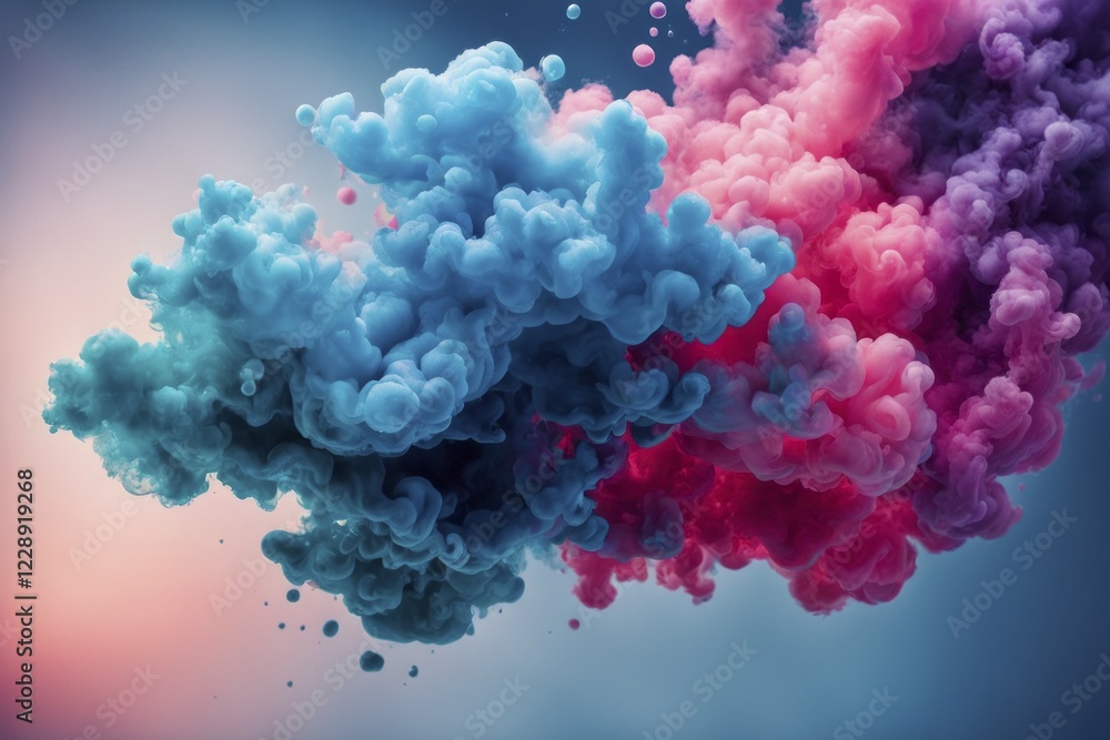 Poster soft gradient of blue and pink clouds creating a smoke effect in an atmospheric setting, ai generate
