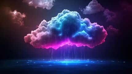 A vibrant cloud releasing colorful rain.