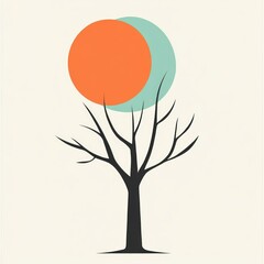 Abstract Artwork of a Bare Tree with Overlapping Circles