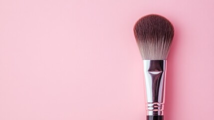 Close-up of a makeup brush on pink background.