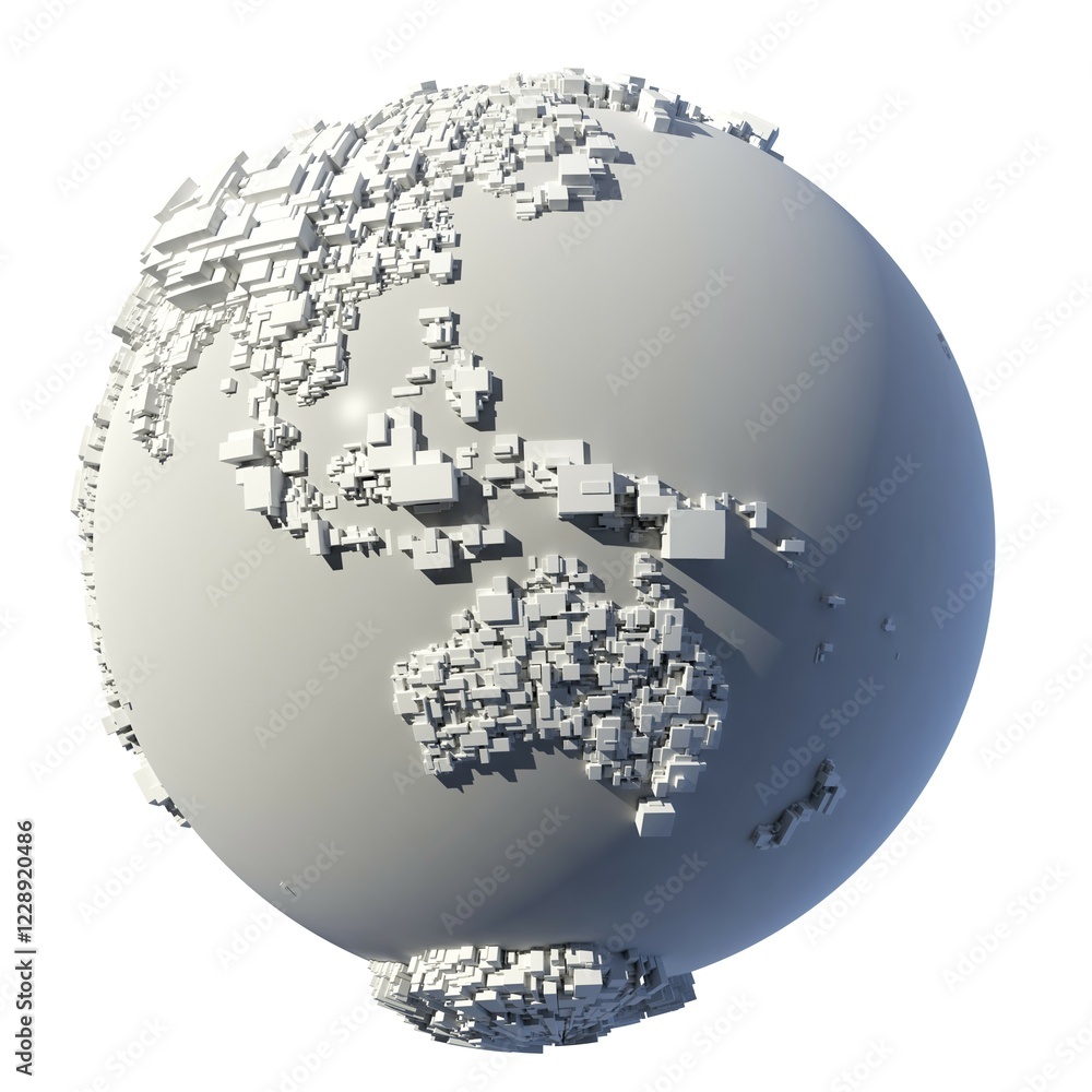 Poster the complex structure of the earth, consisting of a cubic rectangular shapes, the size of which depe