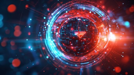Abstract digital sphere with glowing lights.