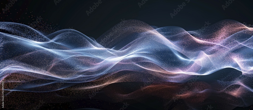 Poster soft and gentle abstract digital art with flowing blue and pink waves, creating a calm and elegant a