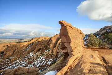 View from Black Arch Overlook, vantage point, sandstone cliffs in winter, Devil's Garden Trail,...