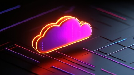 Colorful cloud icon with neon effect on dark background.