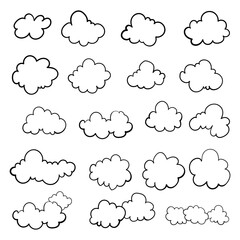 Set clouds sketch hand drawn doodle vector isolated. 