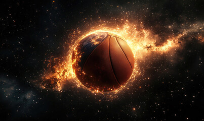 Fototapeta premium Fiery Basketball Floating in Cosmic Space