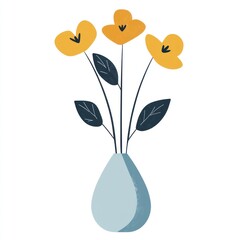 Three Yellow Flowers in a Blue Vase