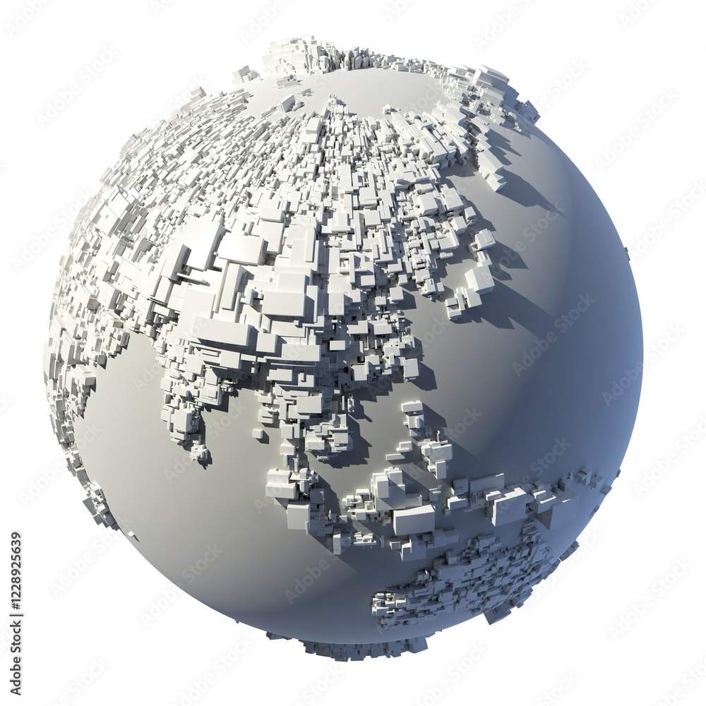 Poster the complex structure of the earth, consisting of a cubic rectangular shapes, the size of which depe