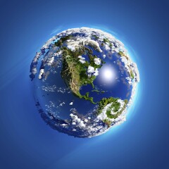 Real Earth with oceans, mountains and the atmosphere in the Sunlight