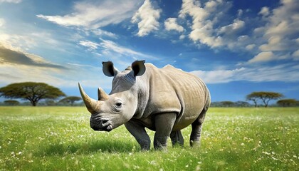 Obraz premium AI generated, animal, animals, mammal, mammals, biotope, habitat, one, individual, foraging, wildlife, rhinoceros, white rhinoceros (Ceratotherium simum), white-lipped rhinoceros, white rhino