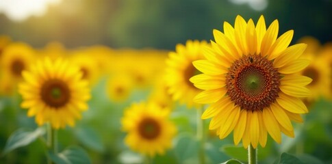 Fototapeta premium Sunflower field with tall yellow and orange blooms, sunflower, garden, sunflowers