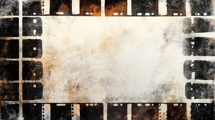 Obraz premium Grunge Film Background: Grunge empty film background with vignette border. Dirty distressed black and white vintage weathered old 8k 16:9 template.