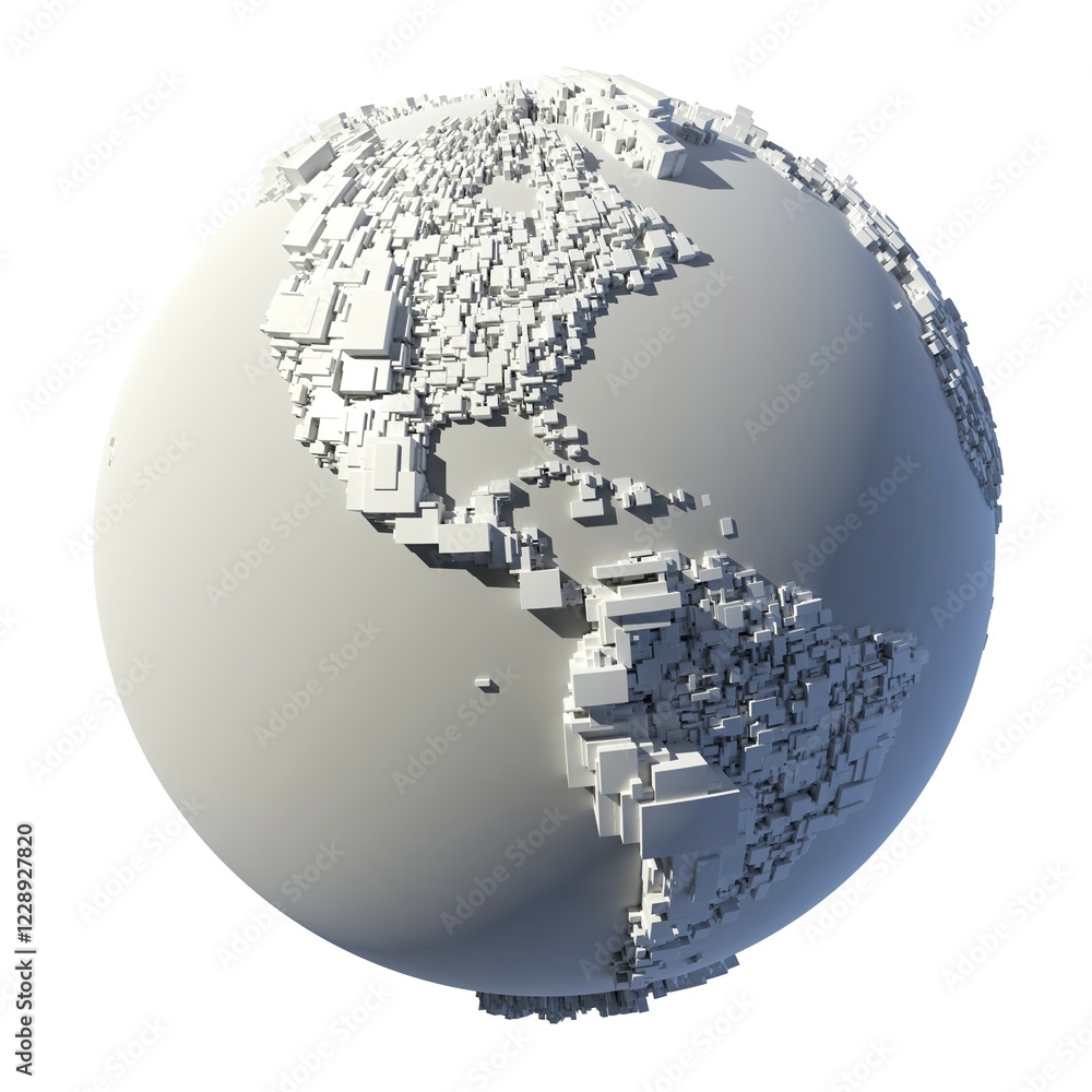 Poster the complex structure of the earth, consisting of a cubic rectangular shapes, the size of which depe