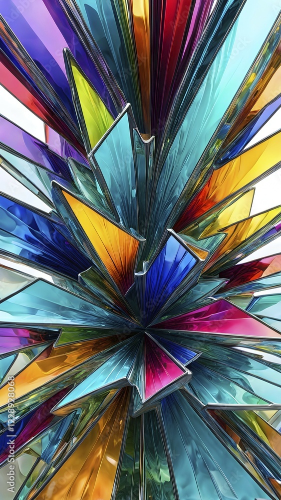 Poster 3d rendering of vibrant colored abstract changing glass design in an ornament structure, ai generate