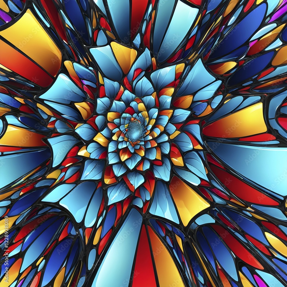 Poster 3d rendering of vibrant colored abstract changing glass design in an ornament structure, ai generate
