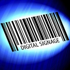 Digital signage, barcode with blue Background