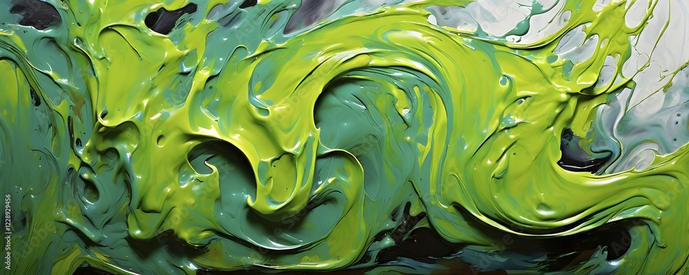 Aufkleber ai generated abstract art showcasing a dynamic splash of green colors in panoramic format
