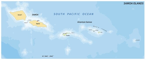 Vector map of the Polynesian Archipelago of the Samoa Islands, Samoa, American Samoa, Oceania © Rainer Lesniewski/imageBROKER