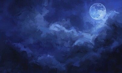 Fototapeta premium A moonlit night sky with scattered cirrocumulus clouds AI generated