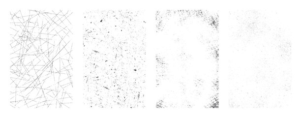 Overlay textures set stamp with grunge effect. Old damage Dirty grainy and scratches. Set of different distressed black grain texture. Distress overlay vector textures.	