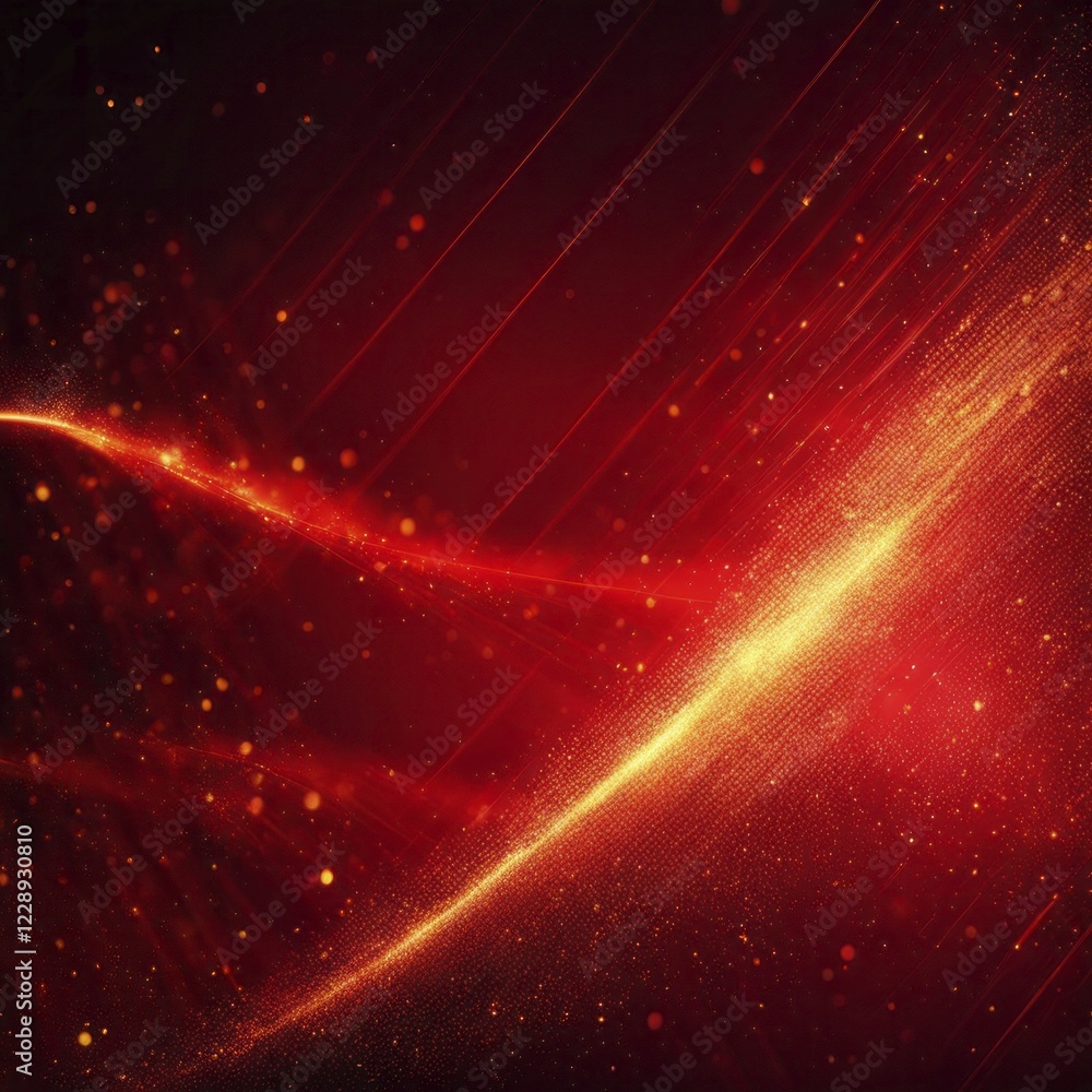 Poster vibrant abstract digital art with glowing red light trails and particles creating a dynamic, futuris