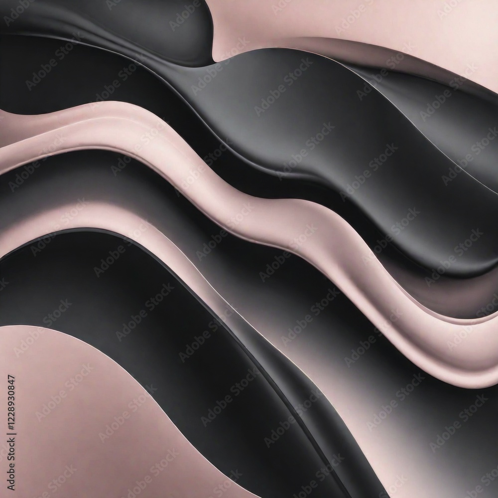 Poster modern abstract art with elegant black and pink gradient waves creating smooth curves, ai generated