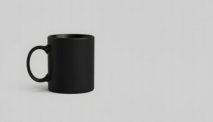 Elegant black mug mockup isolated on a light gray background, ideal for presenting branding, logos, or personalized designs
