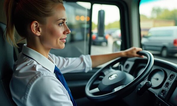 The Female Bus Driver in Action