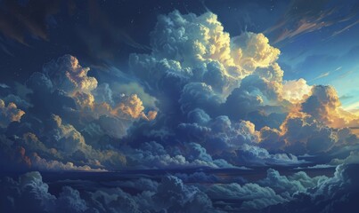 Illustration of a stormy night sky with towering cumulonimbus clouds AI generated
