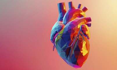 Obraz premium Low poly style illustration of a human heart on pink background AI generated
