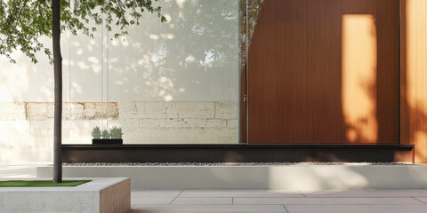 Relaxing outdoor space with minimalistic design featuring greenery and natural light