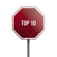 Top 10, red sign isolated on white background
