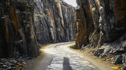 Winding road through a dramatic, rocky gorge. (1)