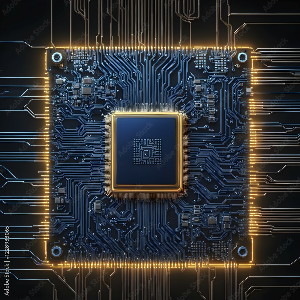 Poster microchip architecture specifically observed in detail with connection and network, ai gnerated, ai 