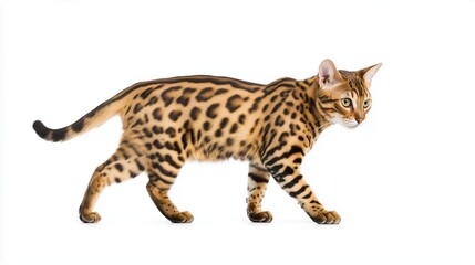 Bengal Cat Walking on White Background
