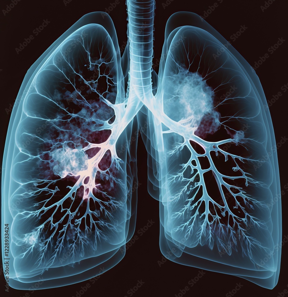 Poster schematic representation of the x-ray image of the lung with bronchi and bronchioles as well as expr