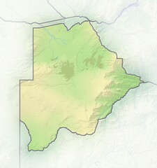Botswana, shaded relief map, Africa