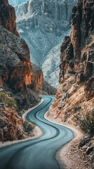 Winding road through a dramatic desert canyon.