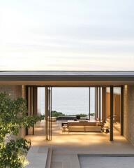Modern coastal home with stunning ocean view during late afternoon