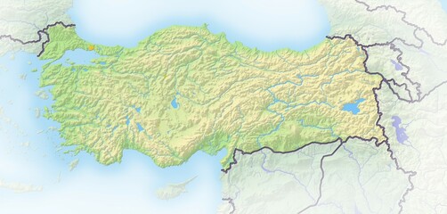 Turkey, shaded relief map, Asia