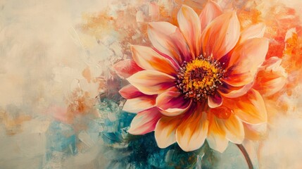 A stunning abstract painting of a flower with vibrant colors and textured brushstrokes, showcasing artistic expression and nature's beauty.