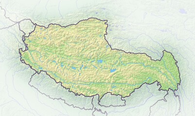 Obraz premium Tibet, shaded relief map