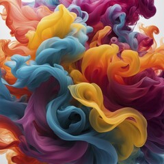 Dynamic swirls of colorful smoke in vibrant shades of pink, orange, and blue against a light background, AI generated