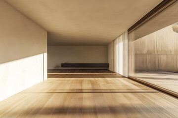 Obraz premium Contemporary interior design with natural light in a minimalist space at sunset